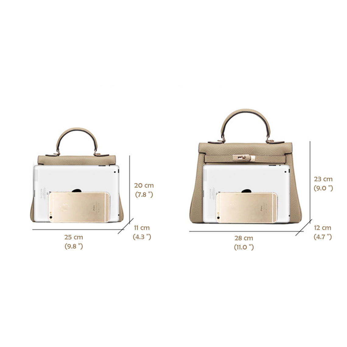 Top Grain Leather Top Handle Bag with Shoulder Strap – Small, Medium, Large detail image 14