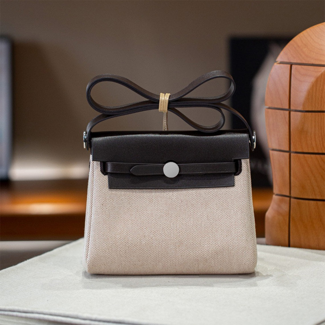 Leather Trim Mini Canvas Tote Shoulder Bag detail image 7