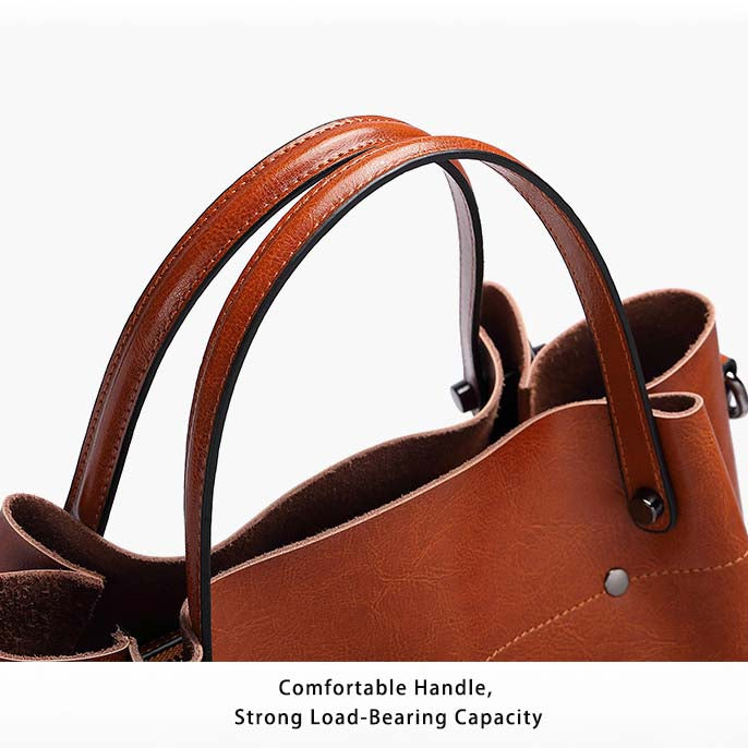 Oil Wax Leather Bucket Bag - Genuine Leather Tote Crossbody Bag detail image 2