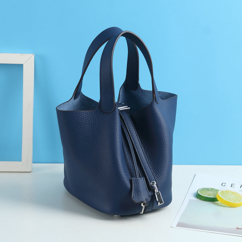 Top Grain Leather Lock Tote Bag - Multiple Colors and Sizes detail image 9