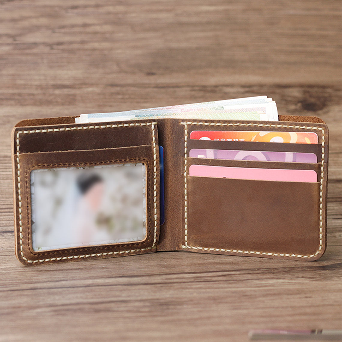 Crazy Horse Leather Vintage Slim Wallet DIY Kit – Heritage Brown, Green, Black detail image 3