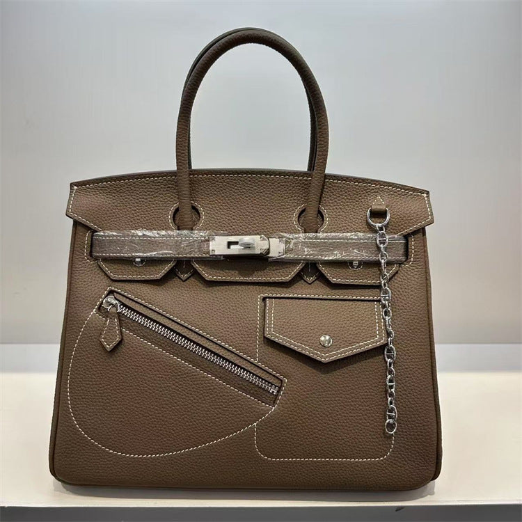 Rock Top Handle Bag in Top Grain Leather – Unisex, 25cm & 30cm detail image 12