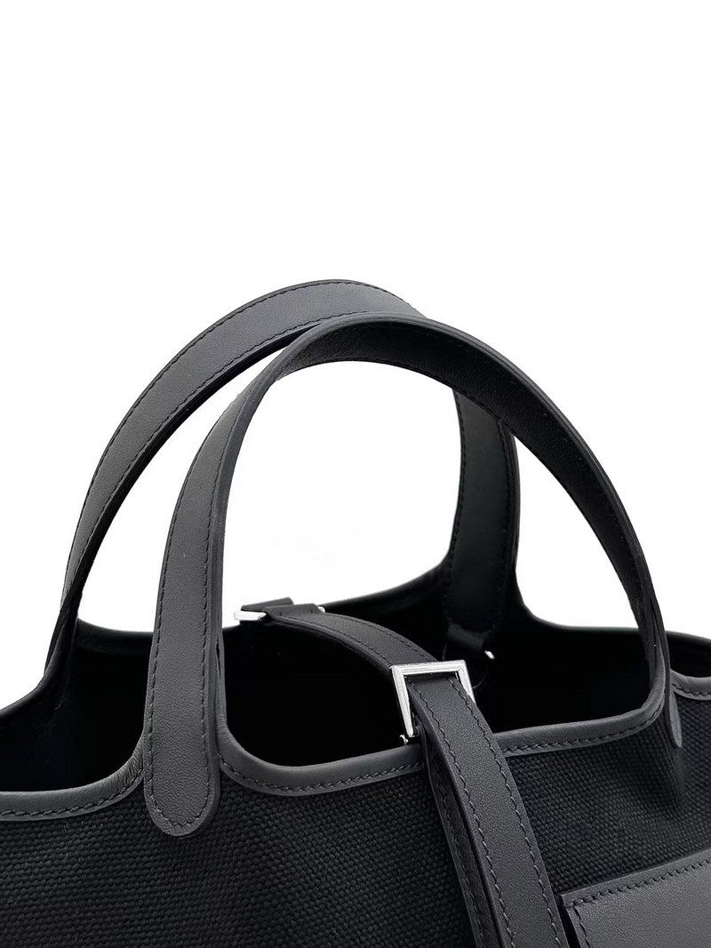 Small Leather & Canvas Handbag with Cargo Pocket detail image 9