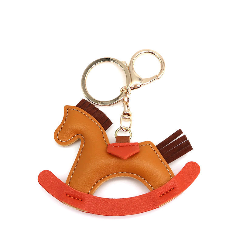 Cartoon Rocking Horse Bag Charm Keychain in PU Leather – 6 Colors detail image 4
