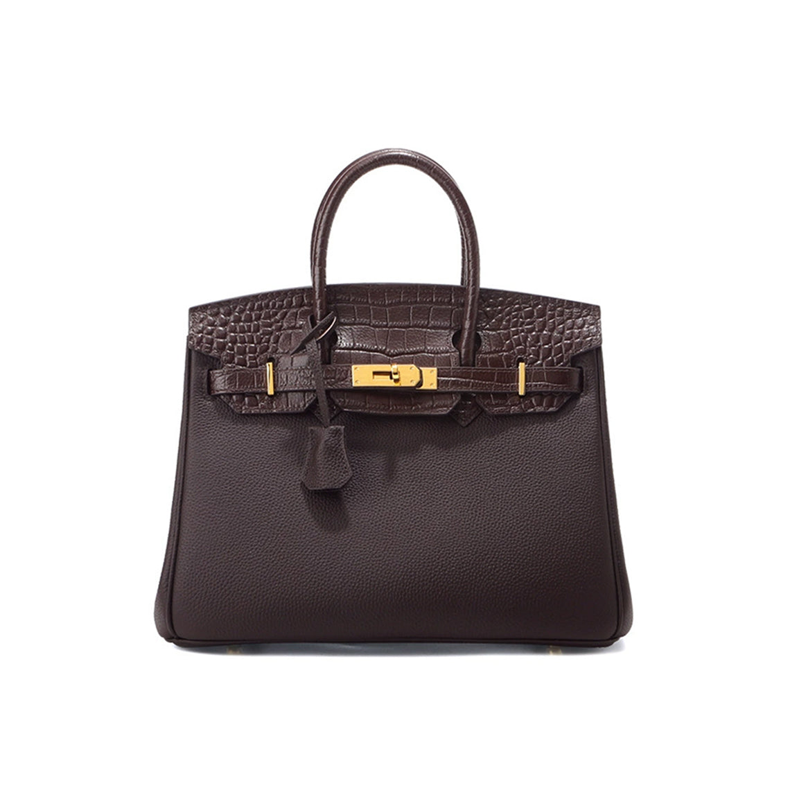 Croc Embossed Top Grain Leather Handbag with Gold-Tone Twist Lock detail image 8