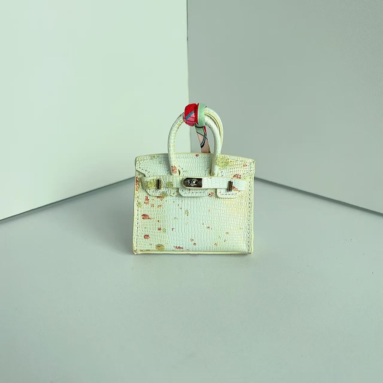 Mini Top Handle Bag Charm Keychain – Real Leather Earphone Case in Gradient & Speckle Colors detail image 5