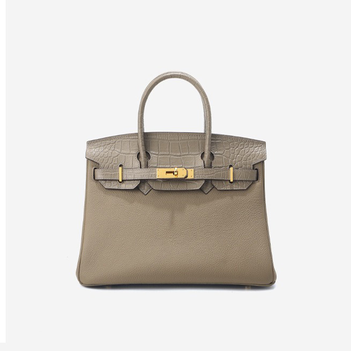 Croc Embossed Top Grain Leather Handbag with Gold-Tone Twist Lock detail image 14