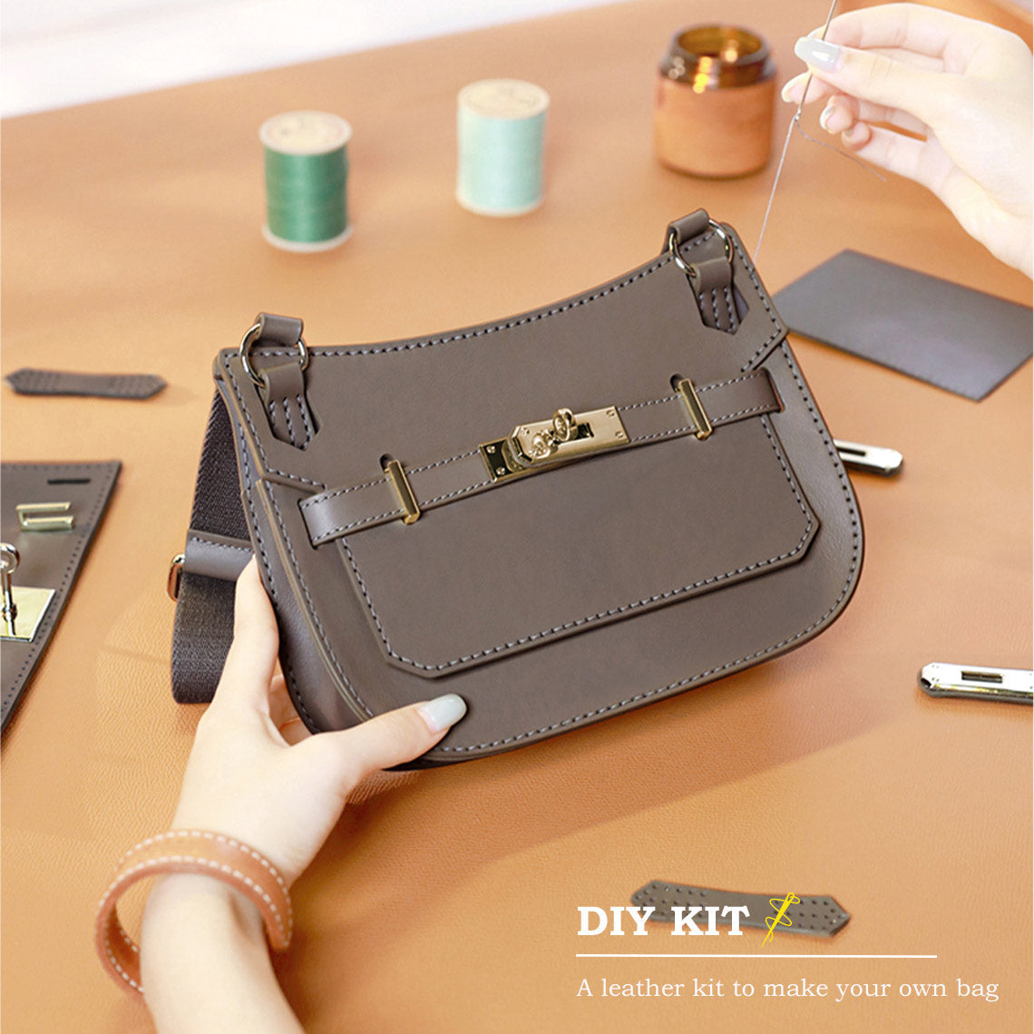 Handsew Top Grain Leather Mini Messenger Bag DIY Kit detail image 3