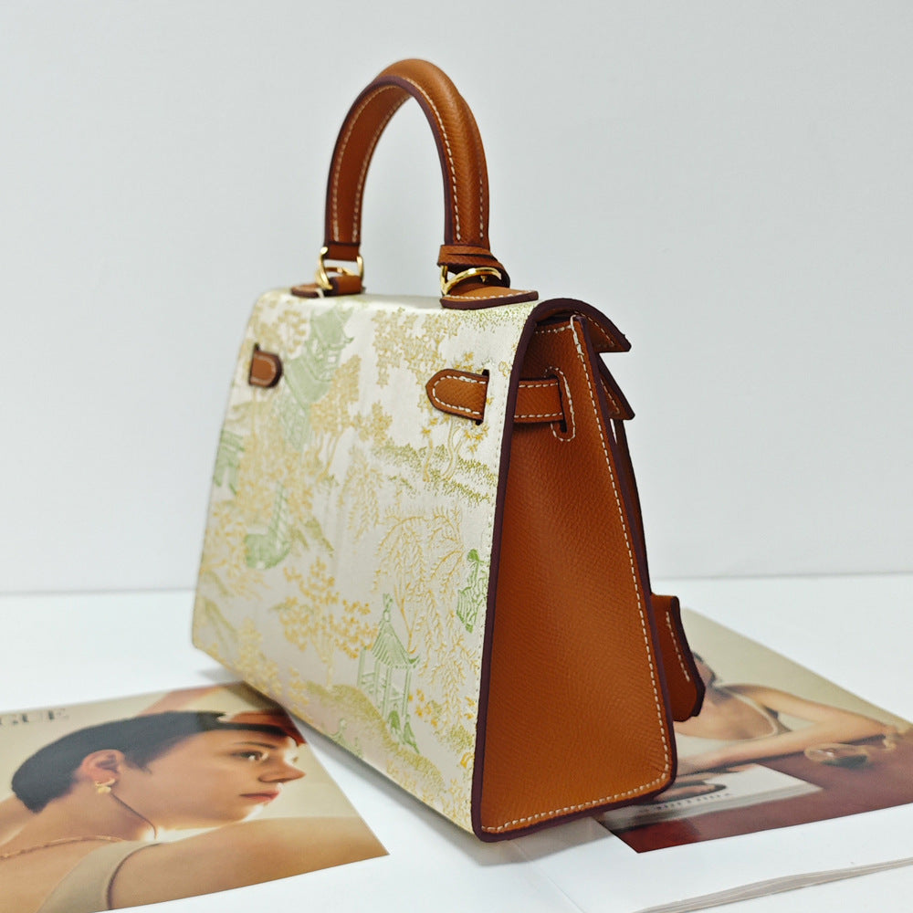 New Chinese Style Song Brocade Top-Handle Bag – Pink / Gold Brown detail image 8