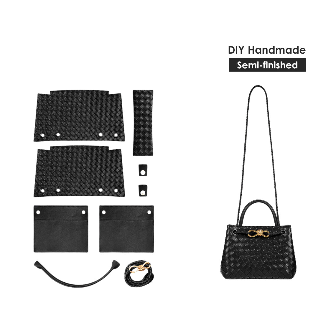 HandsewGift DIY Woven Leather Small Tote Kit – Black or Brown product image 1
