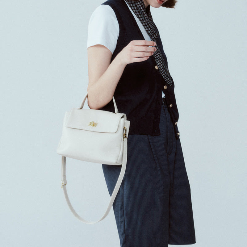 Soft Leather Square Bag for Women – Handbag, Shoulder Bag, Crossbody in Yellow, Black, Brown, Off-white detail image 4