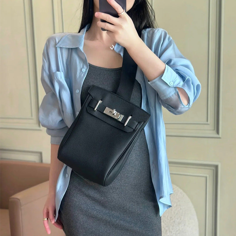 Unisex Top Grain Leather Crossbody Backpack with Turn Lock detail image 4