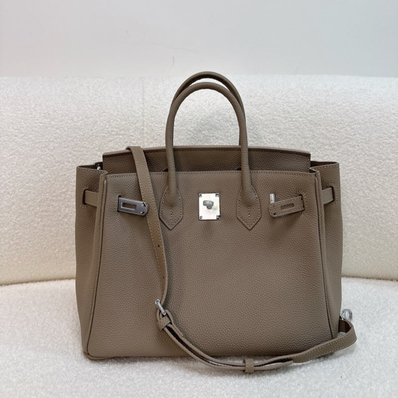 Genuine Leather Top Handle Bag with Silver Hardware – Mini, Small, Medium detail image 20