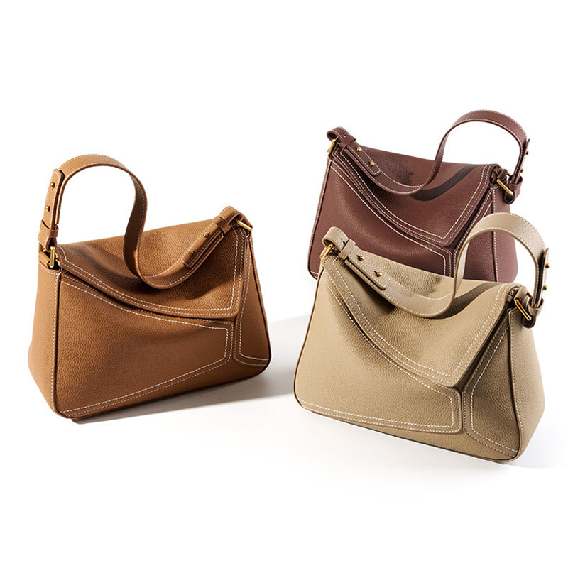Top Grain Leather Geometric Panel Bag with Detachable Straps product image 1