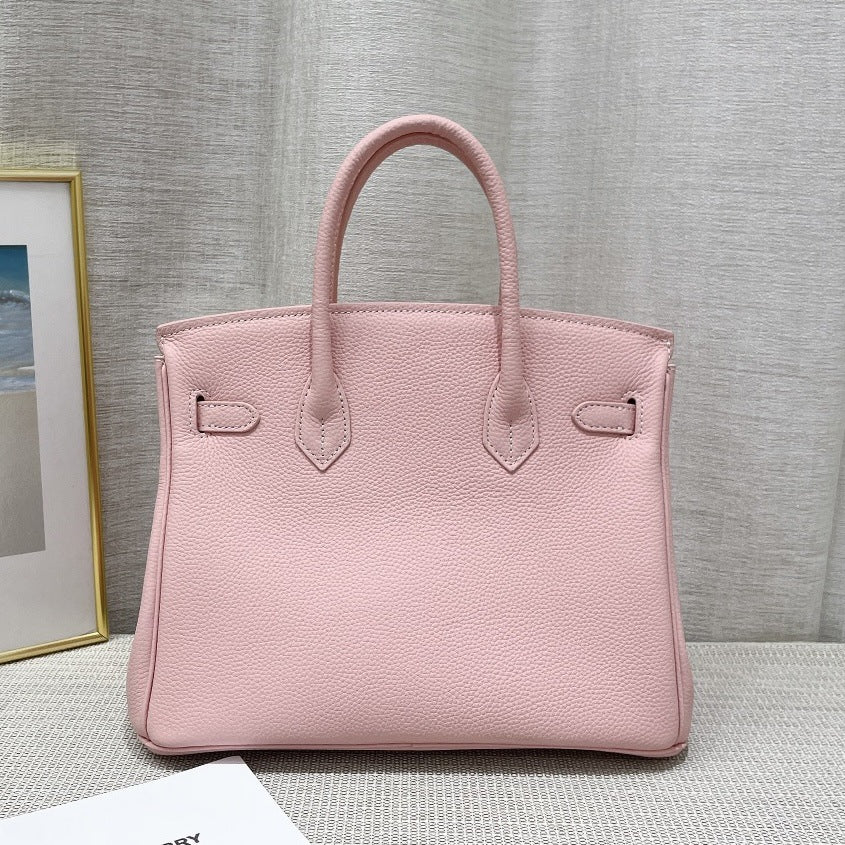 Genuine Leather Top Handle Bag with Silver Hardware – Mini, Small, Medium detail image 19