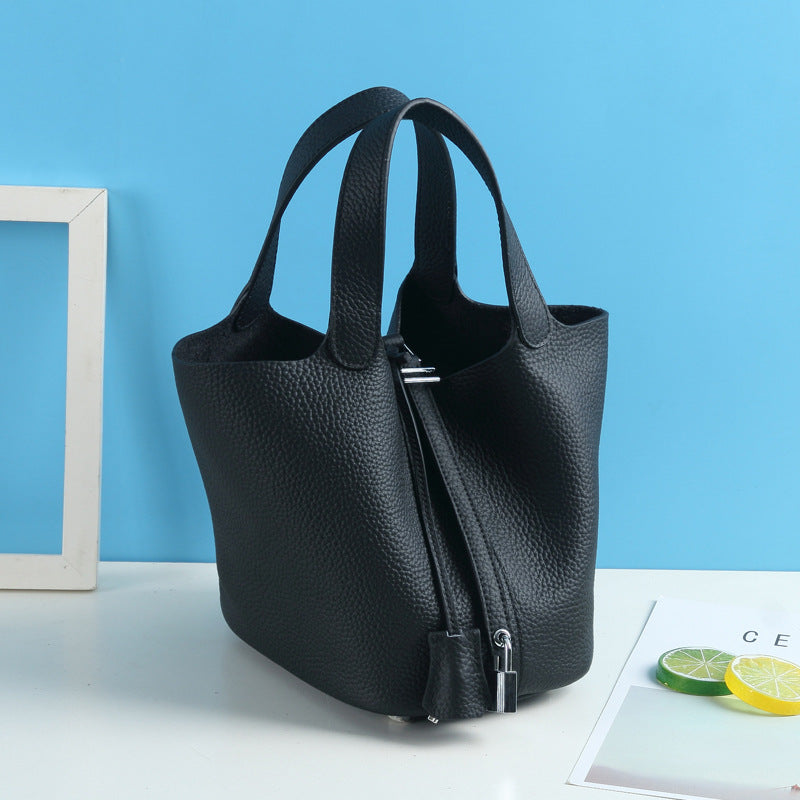Top Grain Leather Lock Tote Bag - Multiple Colors and Sizes detail image 3