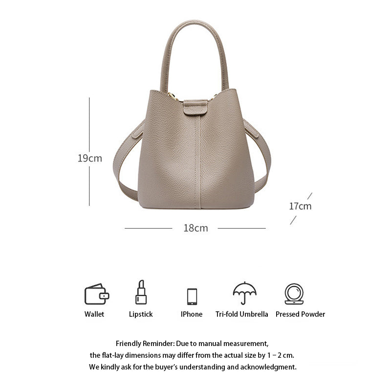 Genuine Leather Bucket Bag for Women – Shoulder or Crossbody, 18x17x19 cm detail image 3