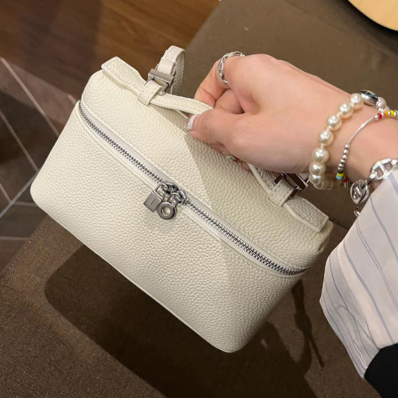 Top Grain Leather Extra Pocket Pouch Handbag – 19cm, Adjustable Strap detail image 4