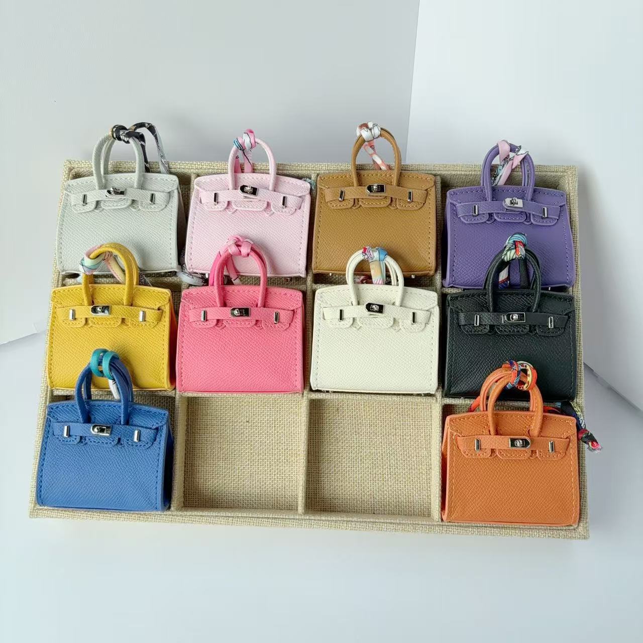 Mini Top Handle Bag Charm Keychain with Earphone Case in PU Leather detail image 2