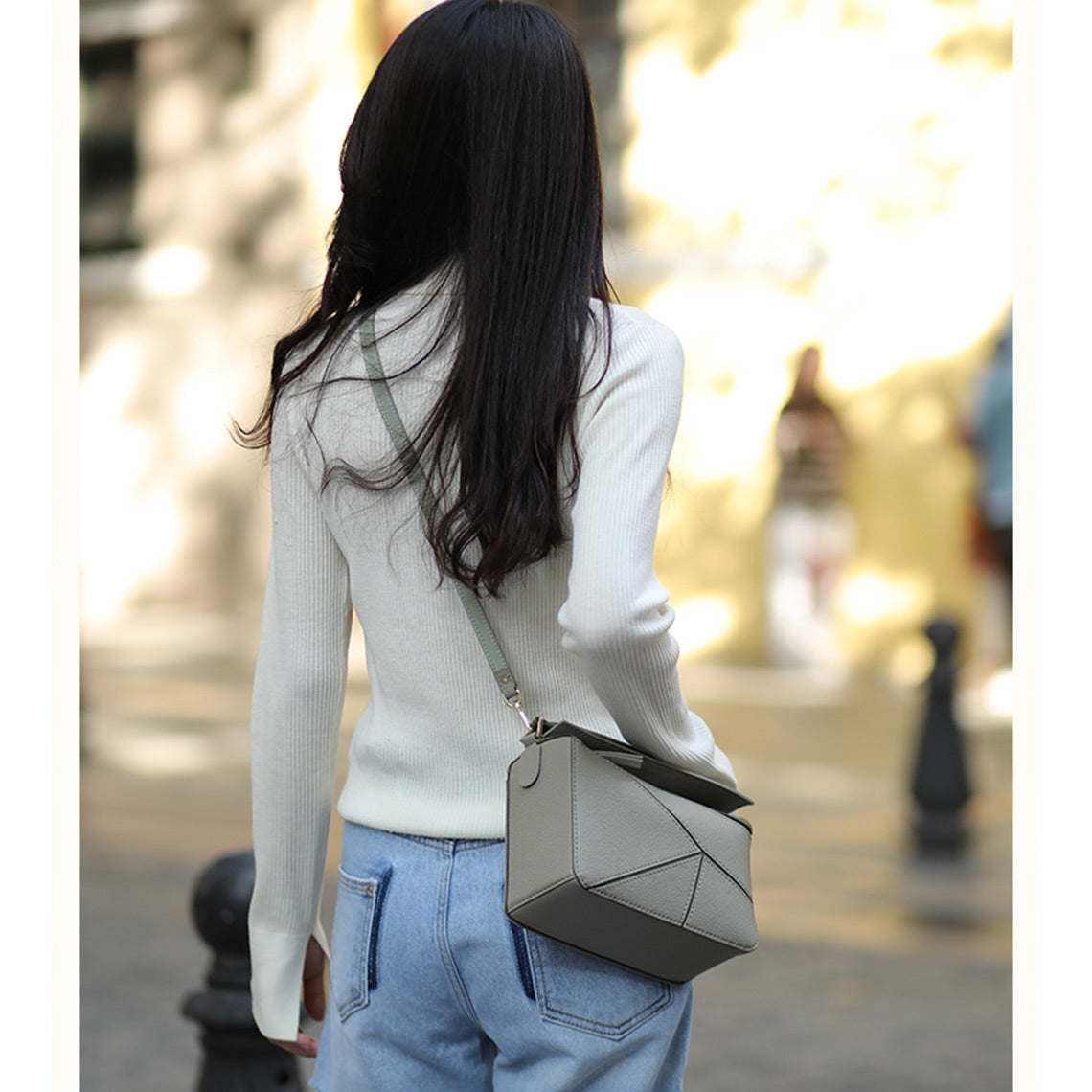 Handsewgift Leather Geometry Crossbody Bag DIY Kit - Green & Grey or Brown, Large detail image 12