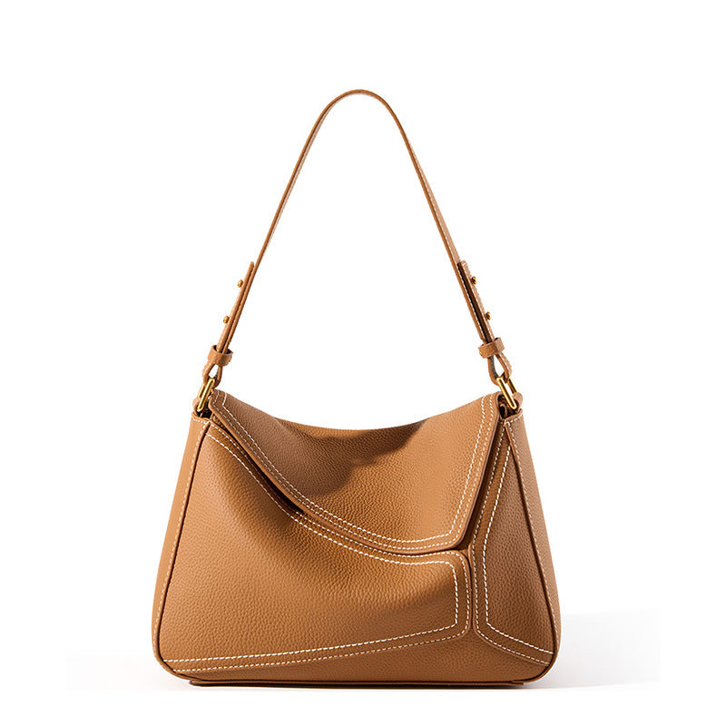 Top Grain Leather Geometric Panel Bag with Detachable Straps detail image 16