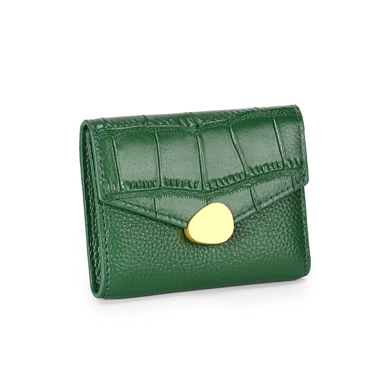 Crocodile Pattern Top Grain Leather Short Wallet Purse detail image 7