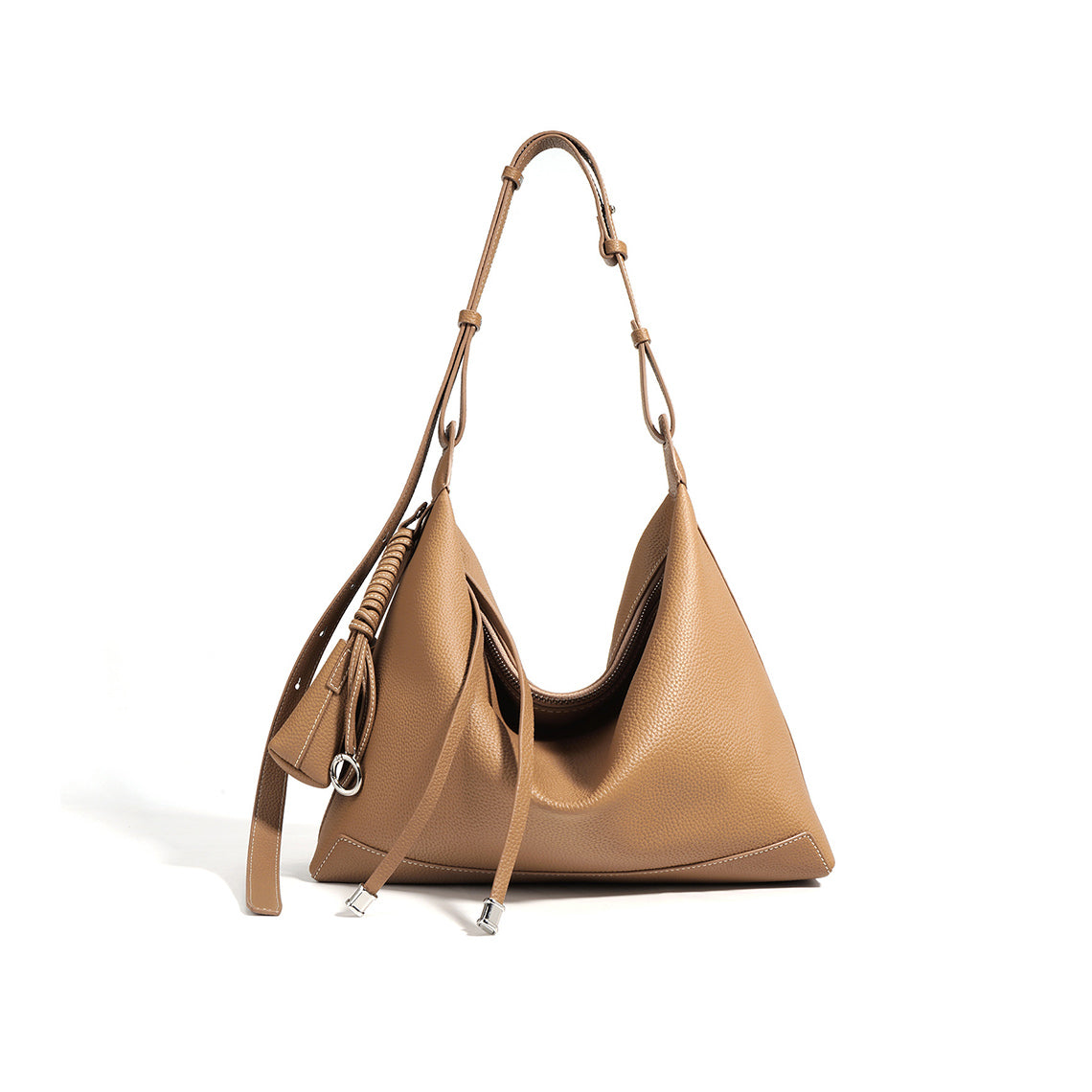 Top Grain Leather Simple Hobo Bag with Adjustable Strap detail image 10