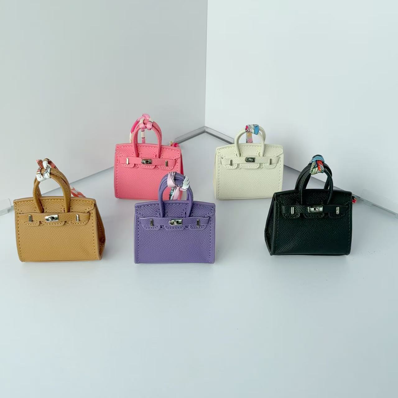 Mini Top Handle Bag Charm Keychain with Earphone Case in PU Leather detail image 4