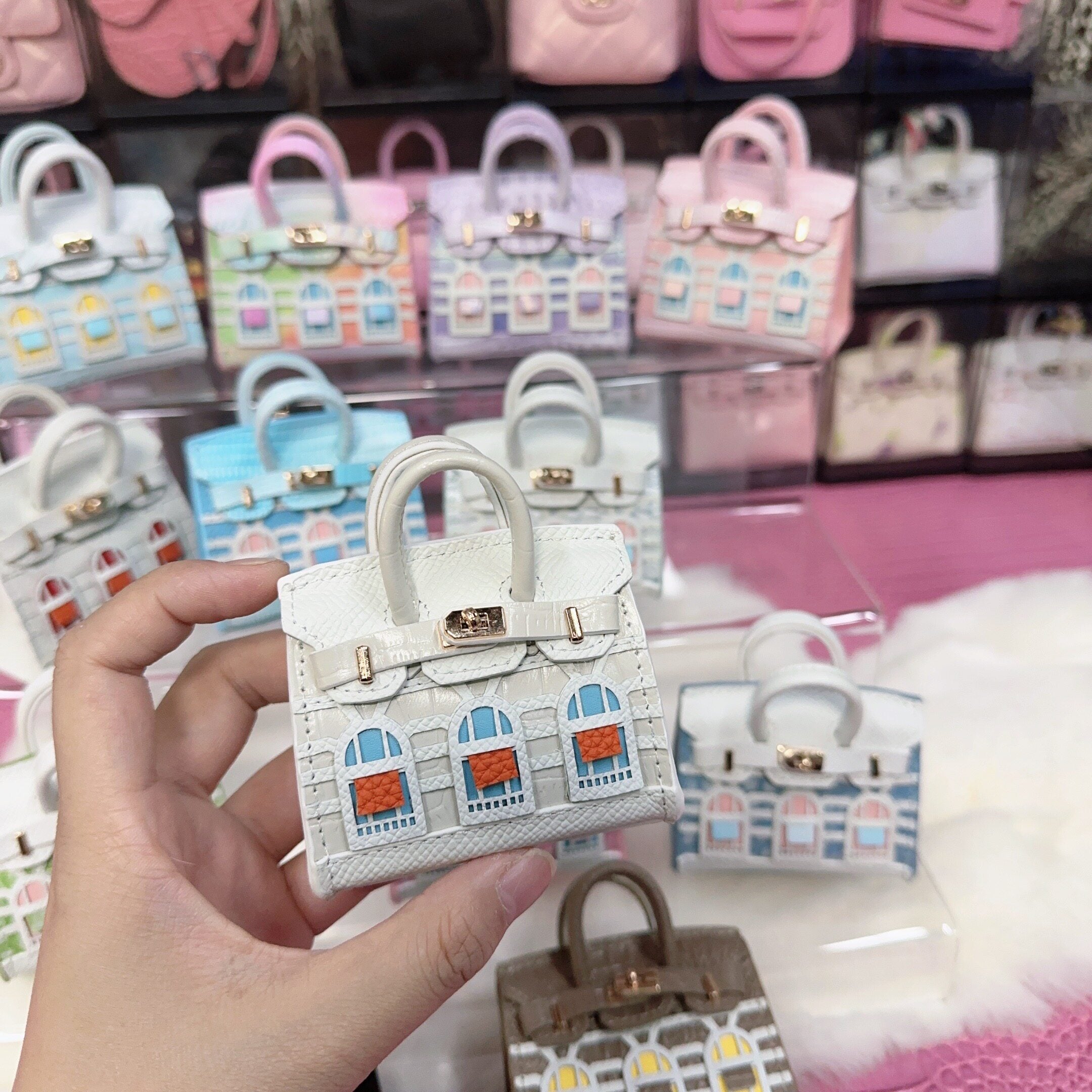 House-Shaped Mini Leather Bag Charm and Keychain in Multicolor Options product image 1