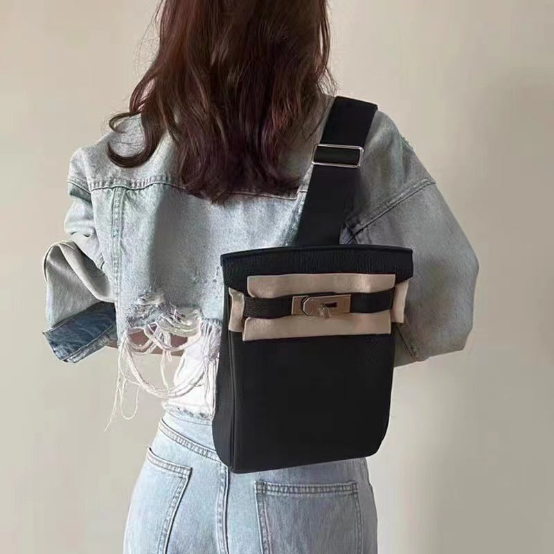 Unisex Top Grain Leather Crossbody Backpack with Turn Lock detail image 1