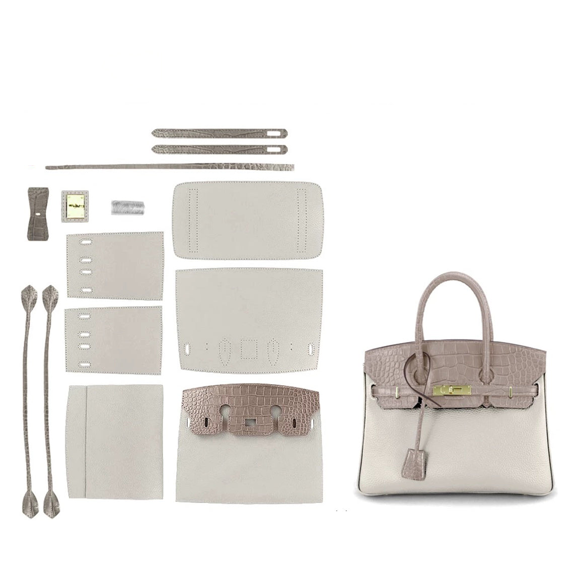 Top Grain Leather Bi-Color Bag DIY Kit with Pre-Punched Panels detail image 13