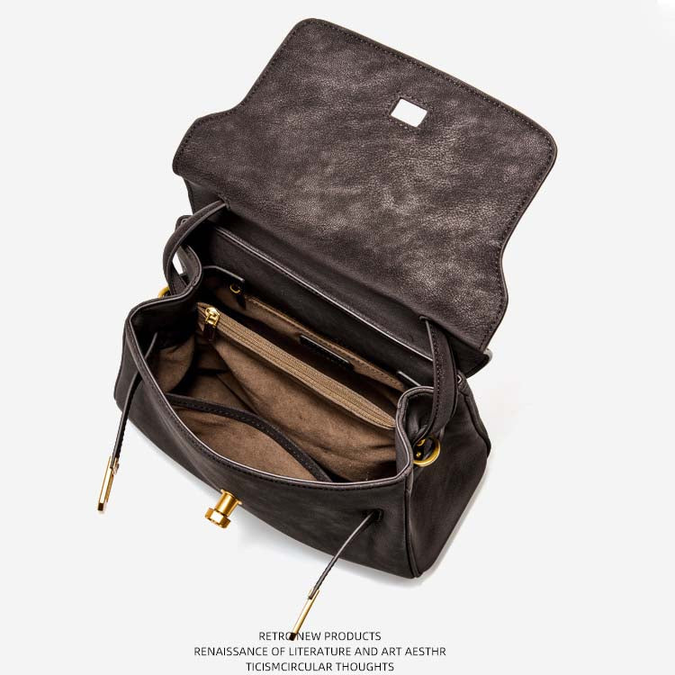 Classic Medium Leather Satchel with Top Handle and Crossbody Strap detail image 4