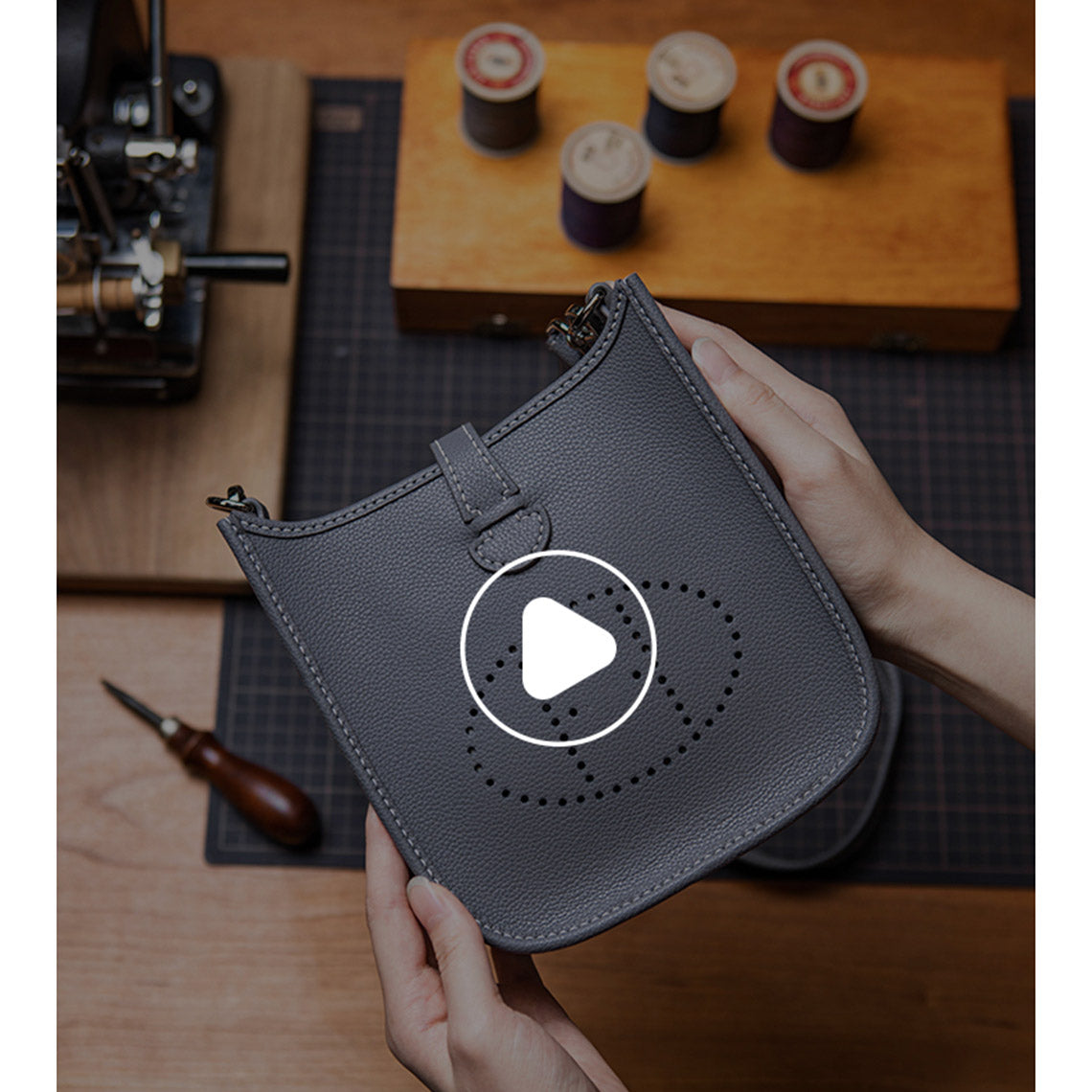 Hand Sewn Leather Mini Crossbody Bag DIY Kit – Grey or Pink detail image 6