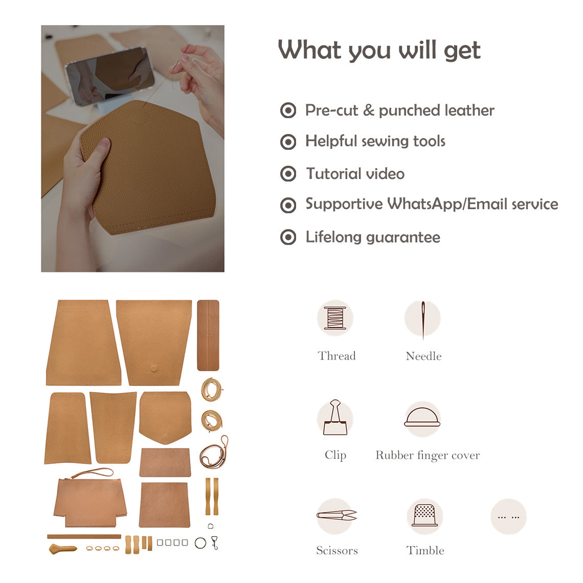 Top Grain Leather Tote Backpack DIY Kit – Hand Sewing Craft Project detail image 2