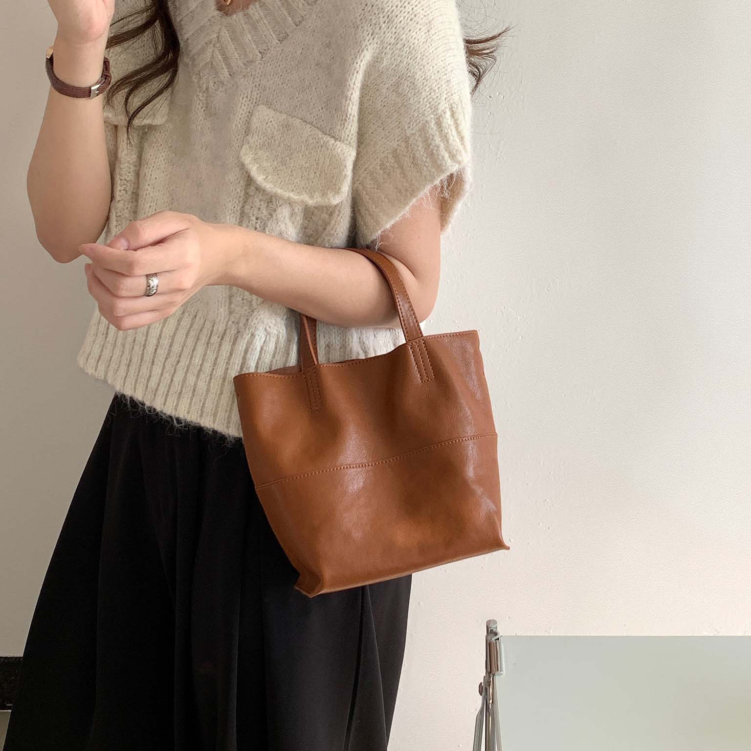 Essential Leather Mini Tote - Top-Grain Cowhide Handbag with Crossbody Strap product image 1