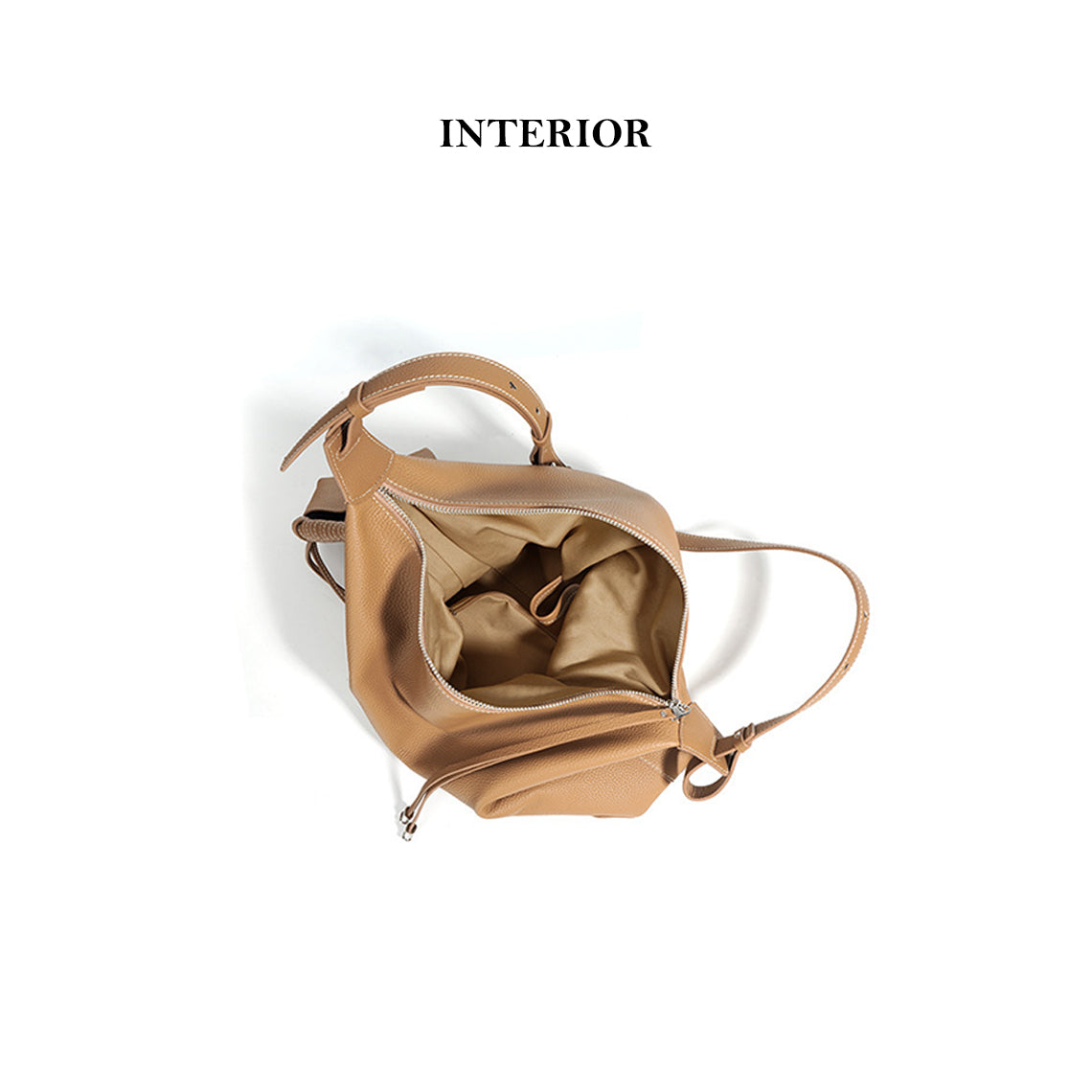 Top Grain Leather Simple Hobo Bag with Adjustable Strap detail image 11