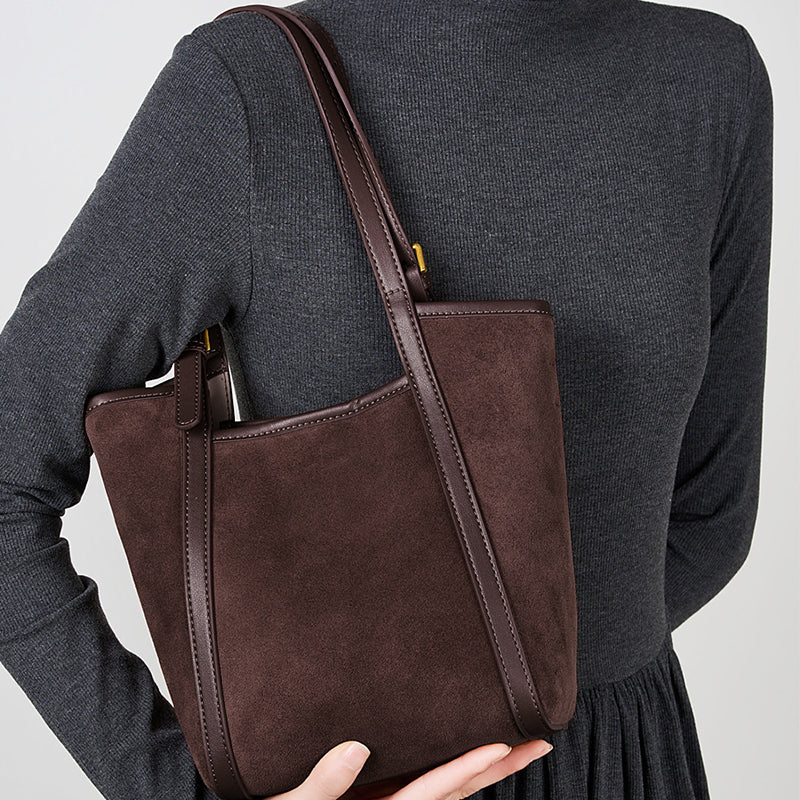 Vintage Suede Leather Tote | Large Capacity Commuter Bag detail image 4