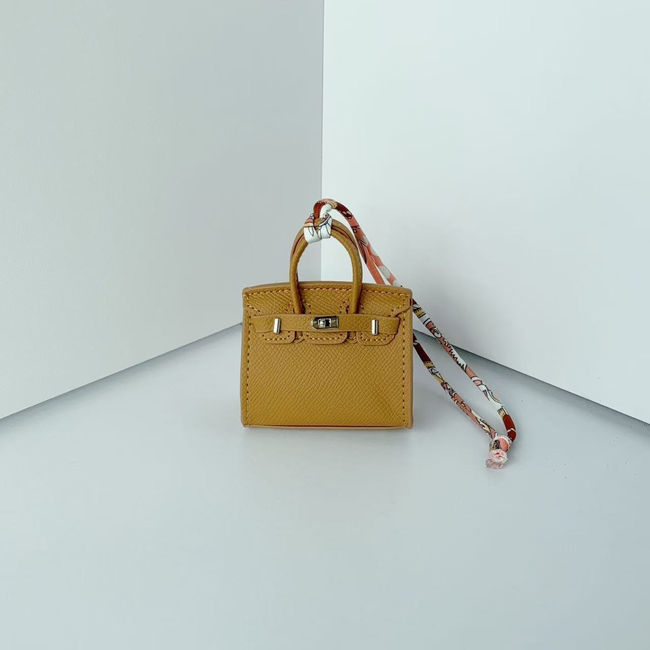 Mini Top Handle Bag Charm Keychain with Earphone Case in PU Leather detail image 10