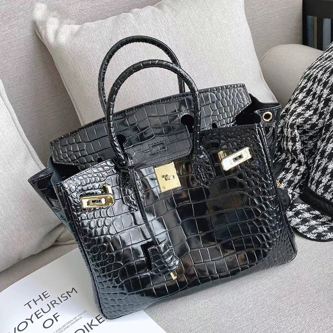 Top Handle Bag with Crocodile Pattern in Genuine Leather, Medium and Large Sizes product image 1