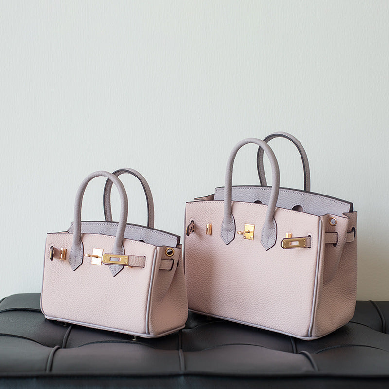 Pebbled Grain Top Grain Leather Top Handle Bag with Gold Twist Lock - Multiple Sizes detail image 1