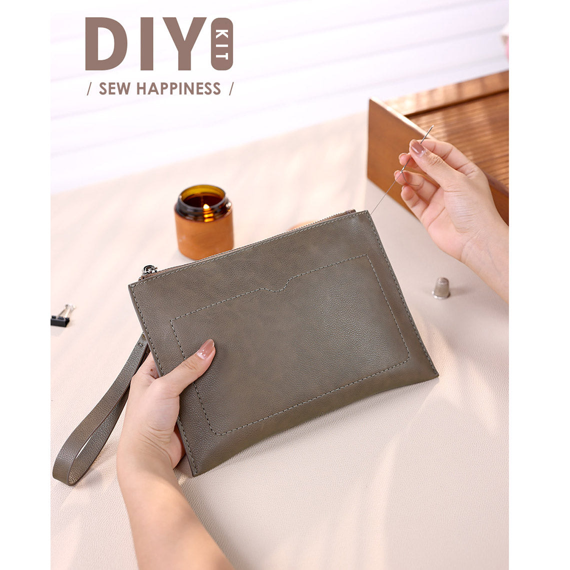 Men's Leather Clutch Bag DIY Kit – Top Grain & Full Grain Leather detail image 2