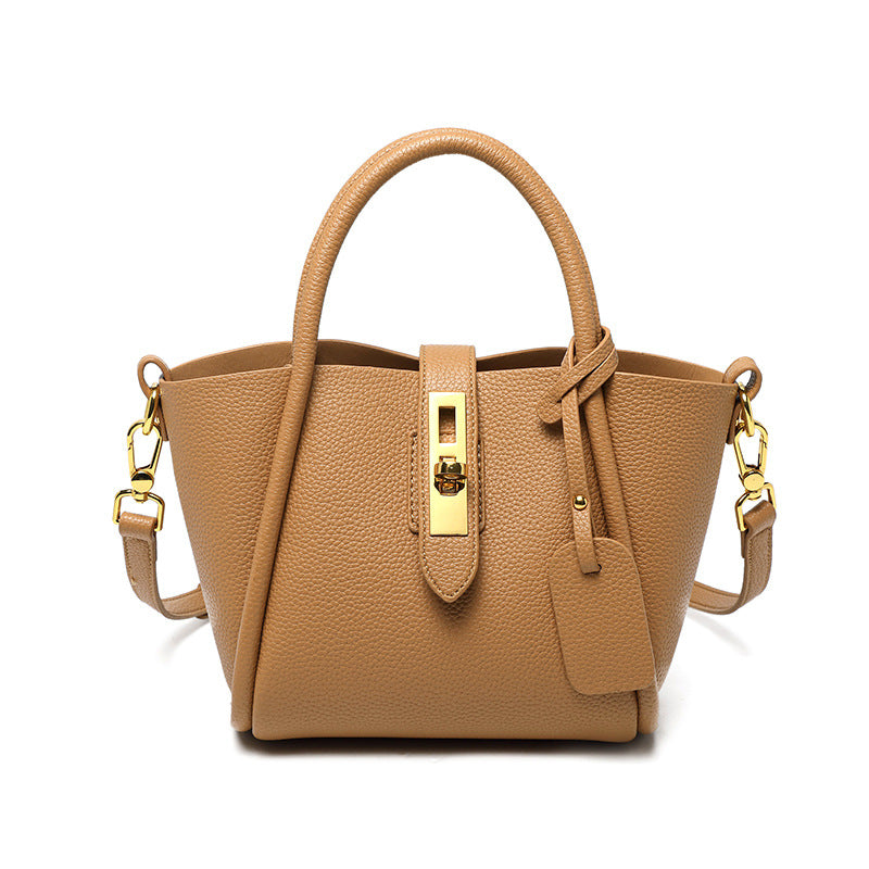 Compact Cowhide Leather Handbag with Detachable, Adjustable Strap detail image 5