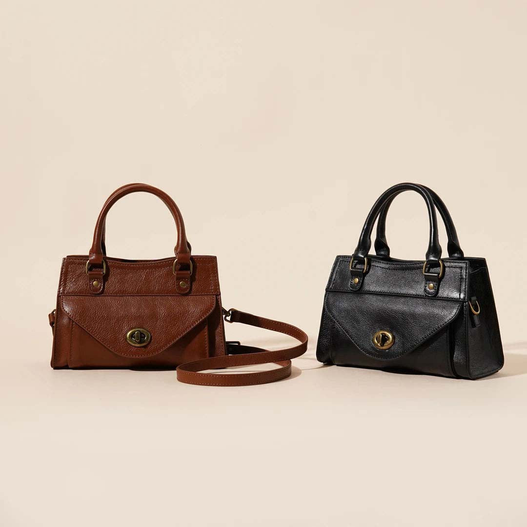 Top-Grain Cowhide French Square Crossbody Bag with Adjustable Strap detail image 8