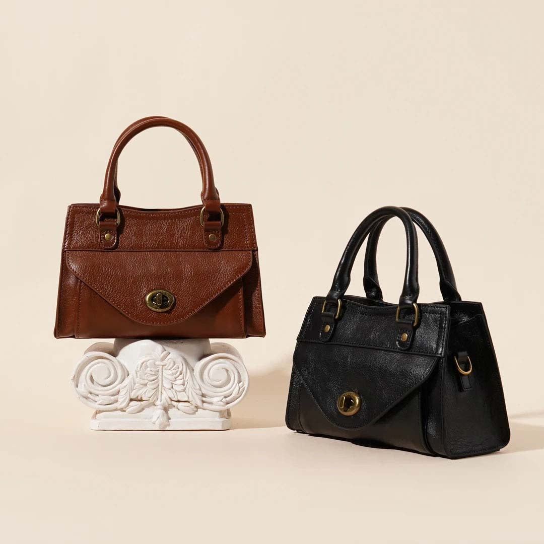 Top-Grain Cowhide French Square Crossbody Bag with Adjustable Strap detail image 7