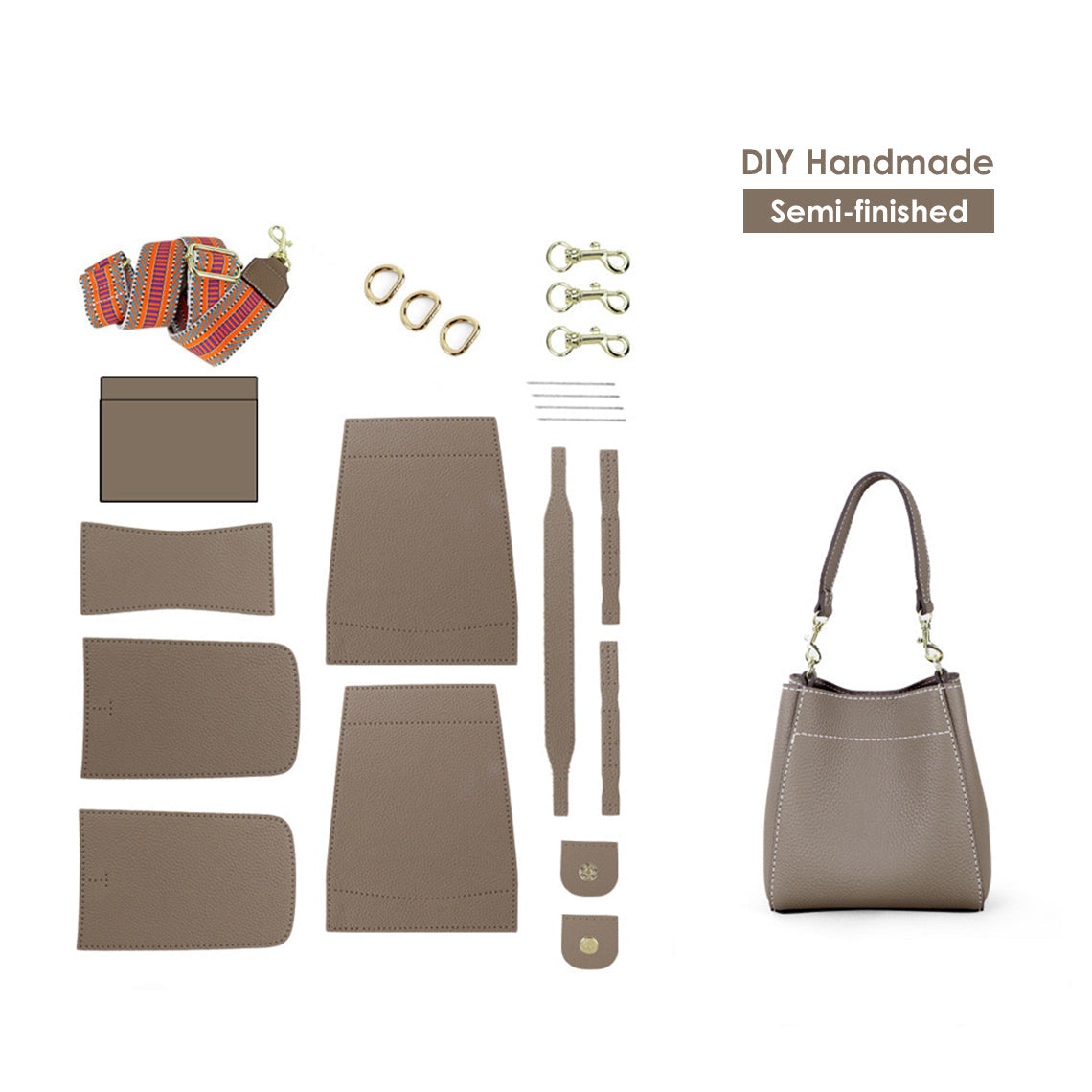 Handsewgift Women's Bucket Bag DIY Leather Craft Kit – Top Grain Leather, Pre-Punched detail image 14