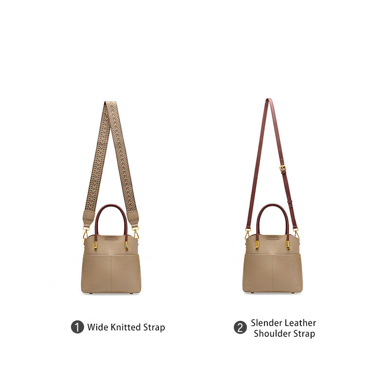 Pebbled Top Grain Leather Bucket Bag with Crossbody Strap detail image 1