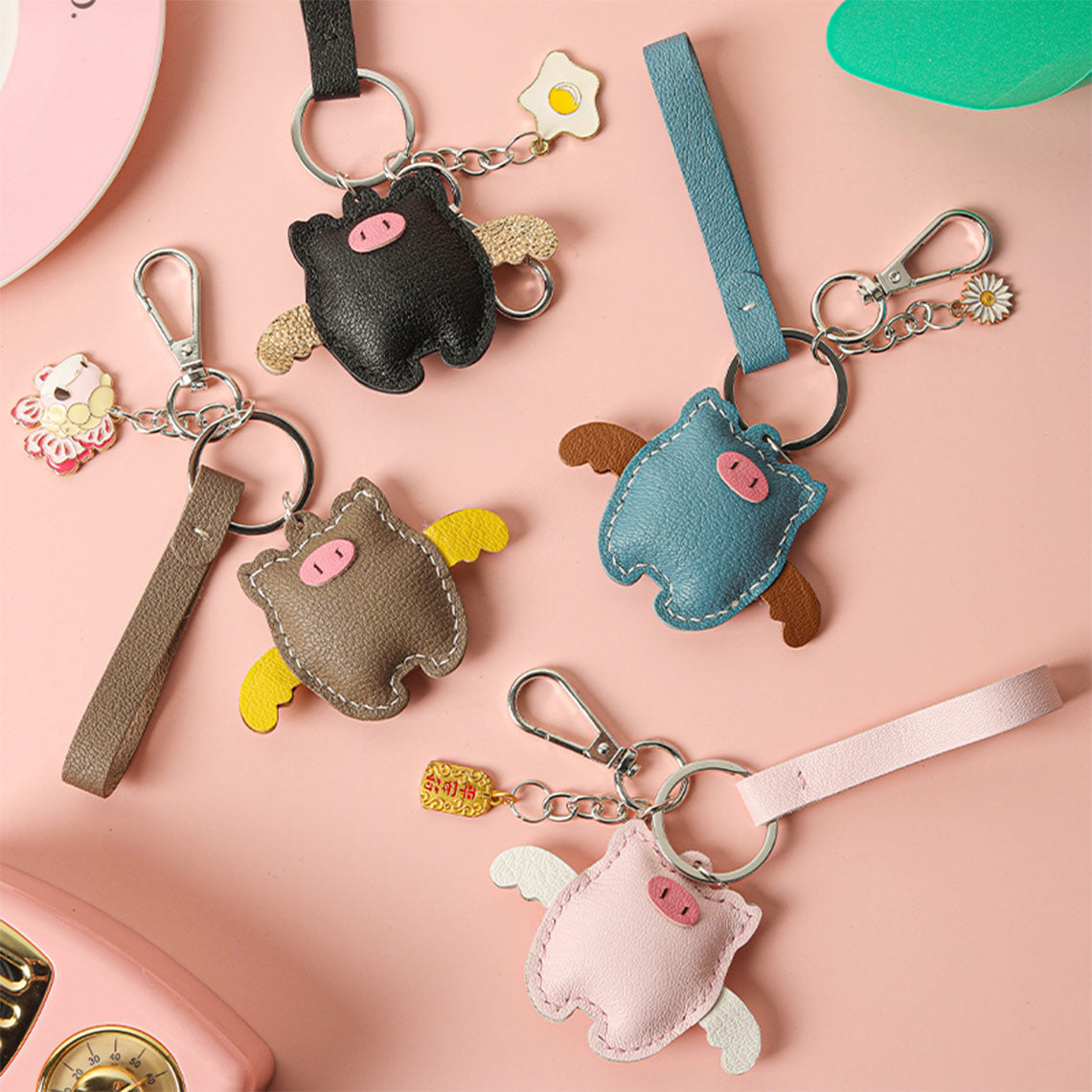 Hand Sewn Lambskin Leather Piglet Keychain DIY Kit product image 1