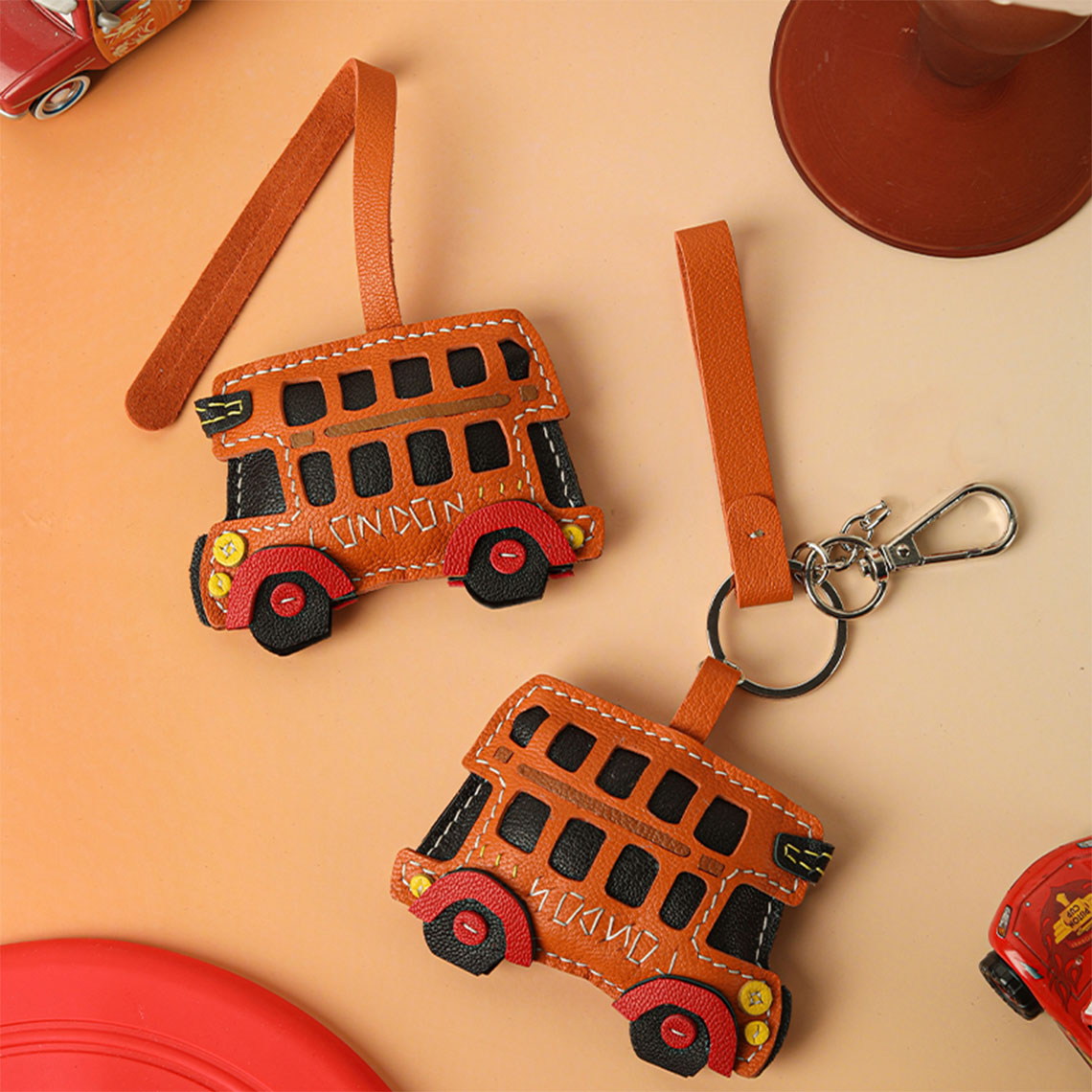HandsewGift Sheep Leather City Bus Keychain DIY Kit – Orange or Custom Color detail image 1