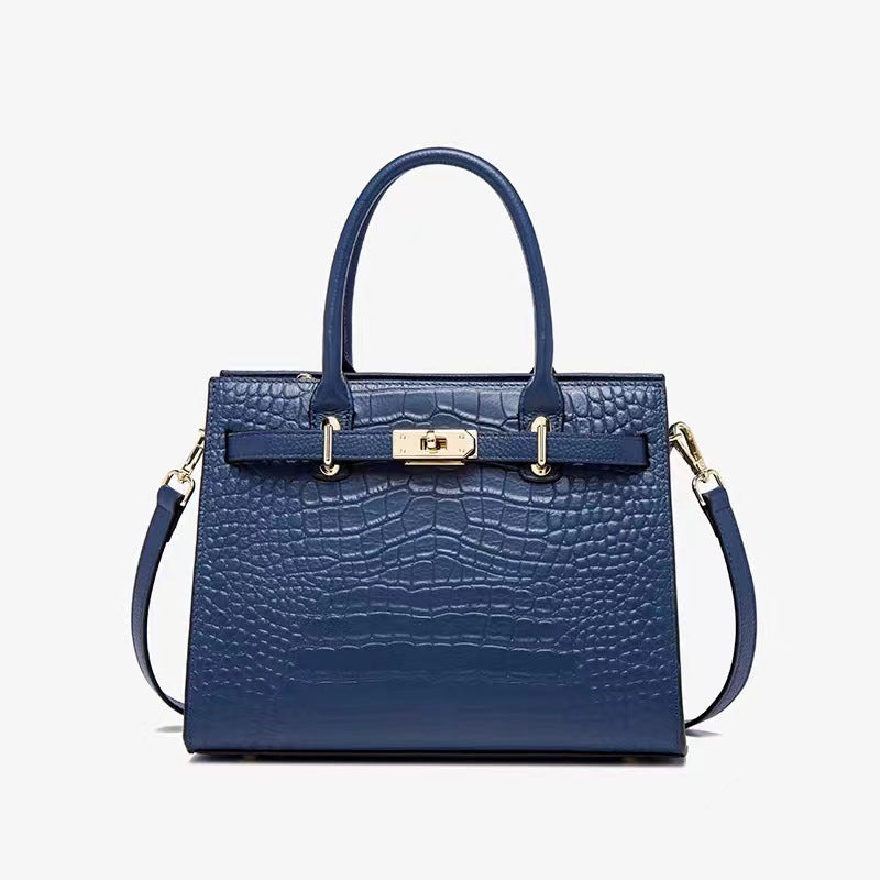 Croc-Embossed Top Grain Leather Tote – 28 cm Structured Handbag with Crossbody Strap detail image 10