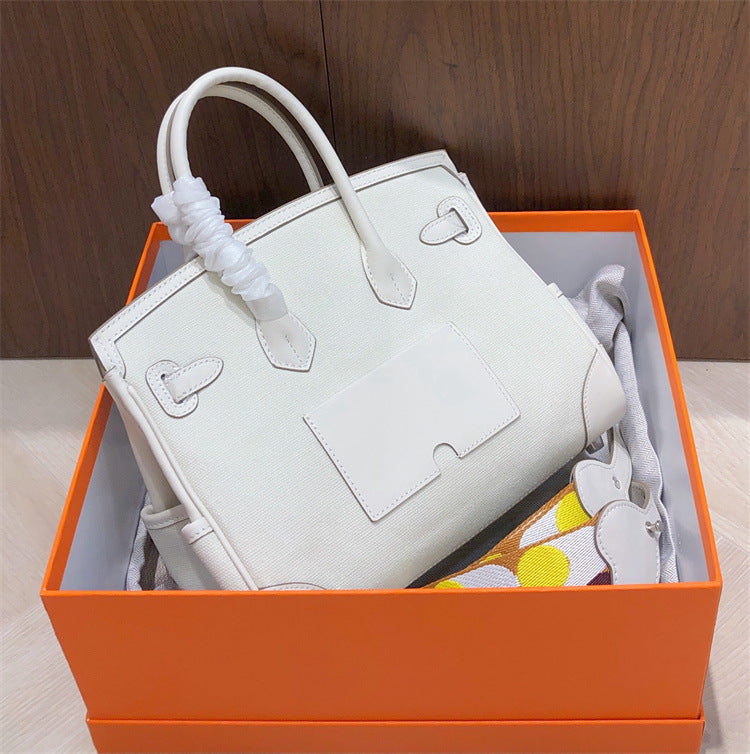 Cargo Top Handle Bag in Smooth Calfskin and Canvas - 25cm and 30cm detail image 5